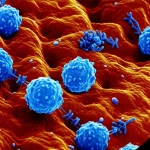 Immagine fotorealistica, lente macro, 85 mm, dettagli elevati, illuminazione controllata, raffigurante vescicole extracellulari batteriche sferiche (BEVS) rivestite con anticorpi IgA luminosi che interagiscono con le cellule immunitarie (che mostra i recettori del CD89) all'interno del rivestimento infiammato nell'infigce all'interno dell'infigce all'interno dell'influenza dell'infigce.