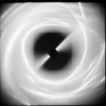 Ritratto fotografico astratto, obiettivo 50mm, che simboleggia il 'nucleo' (kernel) della mappa di valutazione in coomologia misurabile. Una forma geometrica centrale scura e definita (il nucleo) emerge da uno sfondo dinamico e luminoso rappresentante l'azione di un gruppo di Lie (G, scie luminose) su uno spazio omogeneo (G/L, texture complessa). Pellicola bianco e nero, stile film noir con alto contrasto tra luci e ombre, profondità di campo ridotta per focalizzare intensamente sul nucleo centrale.