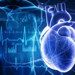 Visualizzazione concettuale del deep learning applicato ai dati medici in un contesto ospedaliero high-tech, con grafici vitali astratti e reti neurali luminose sovrapposte a un'immagine stilizzata di un cuore umano o di un altro organo, illuminazione controllata high-tech, dettagli elevati, obiettivo 35mm.