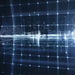 Visualizzazione astratta high-tech di reti neurali e flussi di dati complessi bipolari partizionati, simboleggianti il processo decisionale multi-attributo con operatori PMSM in BCFS, obiettivo prime 35mm, profondità di campo, tonalità blu e argento duotone.