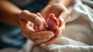 Primo piano sulle mani di una madre che tengono delicatamente i piedini minuscoli di un neonato pretermine. La scena trasmette amore, cura e la fragilità della vita prematura, con una luce calda e soffusa. Obiettivo prime 50mm, profondità di campo ridotta per enfatizzare il contatto, toni caldi.