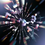 Concetto artistico di una 'sonda' quantistica che interagisce con un sistema complesso di qubit interconnessi, rivelando pattern nascosti. Illuminazione drammatica, profondità di campo, lente prime 35mm.