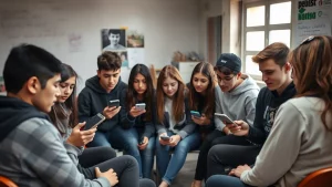 Immagine fotorealistica di un gruppo eterogeneo di adolescenti palestinesi (maschi e femmine, età 15-19) in Cisgiordania, riuniti in cerchio in un centro giovanile. Alcuni usano smartphone, altri discutono tra loro. L'atmosfera è collaborativa ma con un sottofondo di serietà, riflettendo la ricerca di informazioni sulla salute in un contesto complesso. Obiettivo zoom 24-70mm a circa 35mm, luce naturale morbida, profondità di campo media per mantenere a fuoco il gruppo ma sfocare lo sfondo.