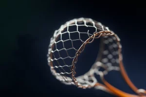 Immagine fotorealistica di un filtro cavale IVC illuminato artisticamente su sfondo scuro, che simboleggia l'importanza del recupero, lente macro 85mm, focus selettivo sulla struttura del filtro, alta definizione.