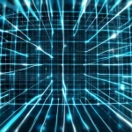 Concetto astratto che mostra la convergenza efficiente di un metodo numerico quasi-Newton su una GPU, visualizzato come linee luminose che si focalizzano su una soluzione stabile all'interno di una griglia computazionale 3D, stile high-tech, obiettivo grandangolare 24mm, profondità di campo.