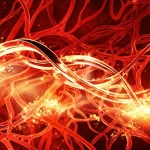 Un grafico stilizzato che mostra l'aumento e la diminuzione di diversi biomarcatori nel tempo sovrapposto a un'immagine astratta del flusso sanguigno, colori caldi e freddi contrastanti, high detail, controlled lighting.