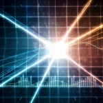 Visualizzazione artistica ma fotorealistica di una collisione di particelle (processo Drell-Yan) all'interno di un acceleratore come l'LHC. Tracce luminose di particelle emergono da un punto centrale brillante, sovrapposte a una griglia di dati astratta e traslucida che simboleggia le griglie di interpolazione. Teleobiettivo zoom 150mm, fast shutter speed, action tracking, high detail, illuminazione drammatica con contrasti forti.