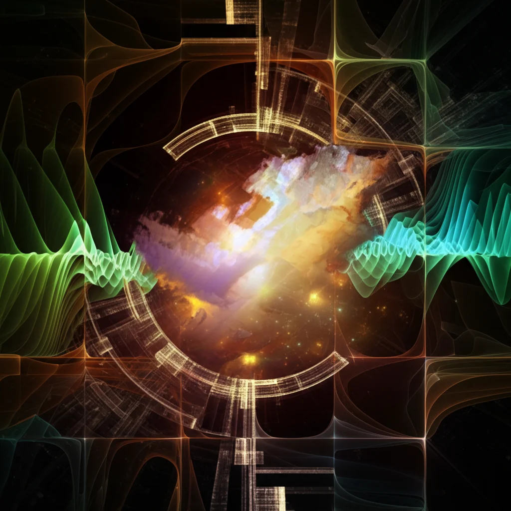 Visualizzazione artistica e fotorealistica di una complessa struttura frattale colorata che si fonde con i circuiti luminosi di una rete neurale, simboleggiando l'integrazione tra geometria frattale e intelligenza artificiale, obiettivo grandangolare 24mm, profondità di campo, illuminazione vibrante.