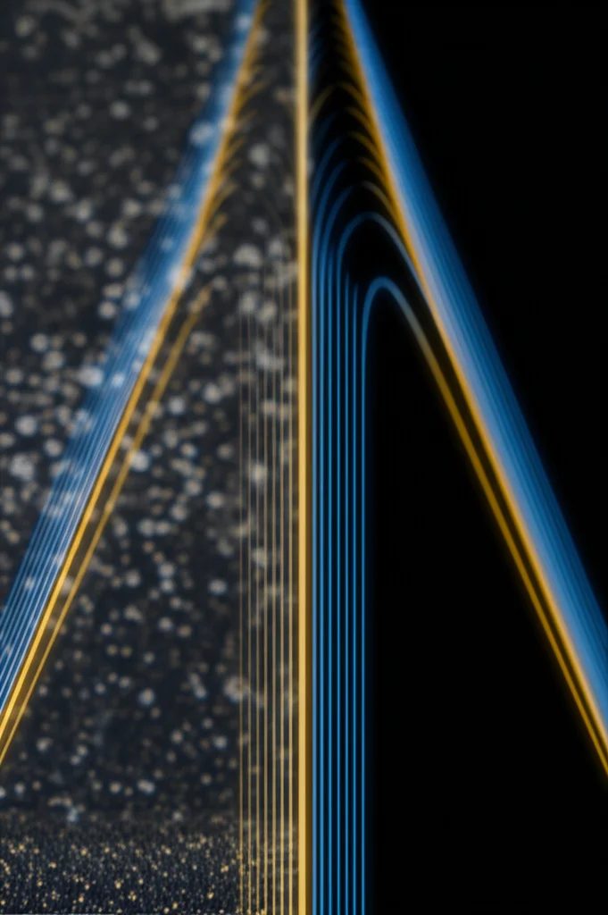 Immagine fotorealistica concettuale che mostra un'immagine digitale a metà sfocata e rumorosa e a metà perfettamente nitida e pulita, con eleganti linee luminose blu e oro che simboleggiano l'azione trasformativa della rete neurale MSTNet nel passaggio dalla parte degradata a quella restaurata. Obiettivo prime 50mm, profondità di campo selettiva, illuminazione drammatica che evidenzia il contrasto tra le due metà.