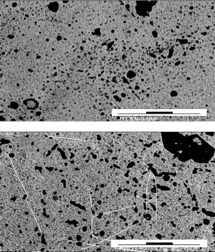 Immagine al microscopio elettronico che mostra la microstruttura a grana fine di una lega di alluminio A356 con aggiunta di Niobio, evidenziando piccoli precipitati intermetallici, high detail, precise focusing