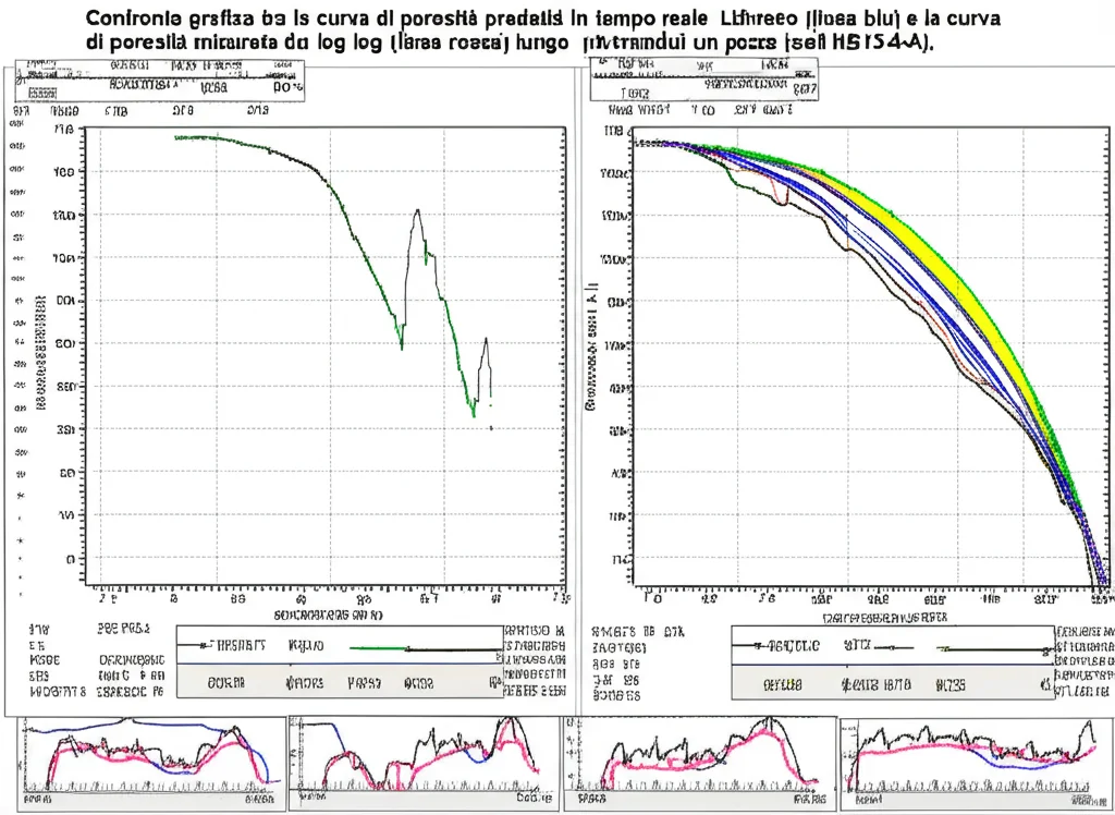 Confronto grafico tra la curva di porosità predetta in tempo reale (linea blu) e la curva di porosità misurata da log (linea rossa) lungo la profondità di un pozzo (well NB13-4-A). Le due curve mostrano un'ottima sovrapposizione. Visualizzazione dati su interfaccia software di monitoraggio perforazione.