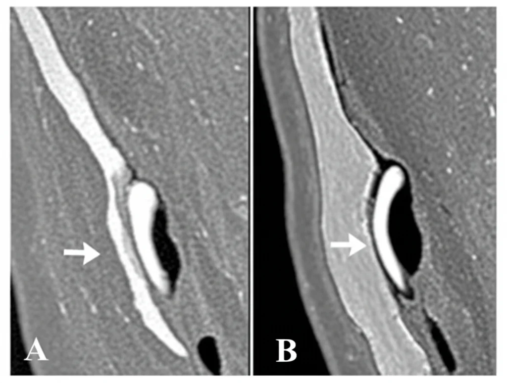 Immagine fotorealistica, stile still life scientifico, obiettivo macro 100mm, che mostra un confronto fianco a fianco di una scansione CBCT e una micro-CT di un osso temporale, evidenziando la differenza di risoluzione nel visualizzare il canale facciale, illuminazione controllata, alta definizione.