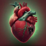 Un cuore umano stilizzato ma fotorealistico, metà sano e rosso vivo, metà che mostra aree scure di danno da ischemia-riperfusione ma avvolto da un'aura protettiva verde brillante simboleggiante l'effetto dell'Acteoside. Sfondo neutro e sfocato, illuminazione drammatica focalizzata sul cuore, obiettivo 50mm, profondità di campo ridotta.