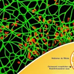 Primo piano macro con lente da 90mm di cellule osteoblastiche sane e vibranti che mostrano segni di attività e mineralizzazione, illuminate con luce controllata per evidenziare la struttura ossea nascente. Accanto, una sezione trasversale stilizzata di un agrume, suggerendo l'origine della Nobiletina. Alta definizione e focus preciso.