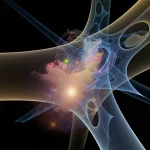 Visualizzazione artistica e fotorealistica dell'intersezione complessa di due superfici quadriche traslucide nello spazio proiettivo P^7, evocando il principio di Hasse e la geometria aritmetica. Le superfici mostrano curvature eleganti e si intersecano in una regione intricata. Obiettivo grandangolare 20mm, messa a fuoco nitida su tutta la scena, illuminazione drammatica con luci e ombre che accentuano le forme tridimensionali in uno spazio astratto a 7 dimensioni.