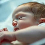 Primo piano delicato di un neonato pretermine che dorme pacificamente in un'incubatrice, luce soffusa che evidenzia la sua vulnerabilità, simbolo della ricerca sulla proteinuria e la restrizione della crescita fetale, obiettivo prime 35mm, profondità di campo.