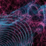 Immagine concettuale astratta che rappresenta la fusione di automi cellulari (pattern geometrici complessi e caotici), costruzione a spugna (struttura porosa e assorbente) e crittografia a curva ellittica (linee curve matematiche eleganti sovrapposte) per la sicurezza delle immagini digitali, fotografia ad alta tecnologia, obiettivo macro 100mm per dettagli nitidi, illuminazione controllata e drammatica, alta definizione.
