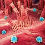 Immagine macro fotorealistica (obiettivo 100mm) che mostra la superficie interna dell'intestino tenue con villi ben definiti. Tra le cellule epiteliali normali, si distinguono alcune cellule a ciuffo (tuft cells) con la loro caratteristica struttura apicale. Astratte rappresentazioni sferiche di piccole molecole (come succinato e acidi grassi) fluttuano vicino alle cellule a ciuffo, suggerendo interazione. Illuminazione controllata che crea profondità, messa a fuoco selettiva sulle cellule a ciuffo, alta definizione.
