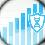 Immagine concettuale fotorealistica: una lente d'ingrandimento macro (obiettivo 60mm) focalizzata su un grafico a barre stilizzato che rappresenta dati di sicurezza dei vaccini, con un simbolo stilizzato del sistema immunitario (DNA e scudo) sovrapposto. Illuminazione da studio controllata, alta definizione, sfondo neutro.