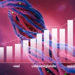 Immagine concettuale: rappresentazione astratta di vasi sanguigni aggrovigliati con particelle luminose che rappresentano il colesterolo residuo, sovrapposto a un grafico che mostra un crescente rischio di trombosi. Usa una lente primaria, 35 mm, con profondità di campo, duotoni blu e rossi per indicare aspetti arteriosi e venosi.