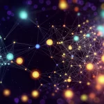 Visualizzazione artistica di un grafo quantico complesso con nodi luminosi e connessioni fluttuanti che suggeriscono l'ottimizzazione degli autovalori e condizioni al vertice non standard. Obiettivo grandangolare 24mm, effetto bokeh, colori vibranti su sfondo scuro.