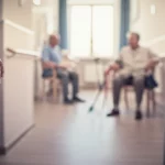Fotografia realistica che simboleggia la transizione e la continuità di cura: una mano anziana che stringe delicatamente una mano più giovane (forse un operatore sanitario o un familiare) sulla soglia di una stanza luminosa e accogliente di una casa di cura. Usare un obiettivo prime da 50mm, profondità di campo per sfocare leggermente lo sfondo, duotone seppia e blu per un tocco emotivo ma professionale.