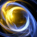 Immagine fotorealistica concettuale: una sfera trasparente luminosa (rappresentante il 'sistema') sospesa al centro di un ambiente dinamico e astratto. Intorno ad essa si intrecciano flussi energetici vibranti, alcuni di colore giallo dorato (benefici) che convergono verso la sfera, altri di colore blu scuro e turbolenti (deleteri) che a tratti la lambiscono o vengono deviati. L'illuminazione è drammatica, con luci e ombre che enfatizzano l'interazione. Obiettivo prime 50mm, profondità di campo ridotta per focalizzare sulla sfera e sui flussi più vicini, suggerendo l'analisi dettagliata dell'interfaccia sistema-ambiente.