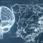 Visualizzazione concettuale fotorealistica di una rete neurale informata dalla diffusione. Un cervello stilizzato (AI) si fonde con equazioni matematiche fluttuanti (modelli tradizionali) su uno sfondo che rappresenta la mappa della Spagna con pattern di diffusione di una malattia. Obiettivo 35mm, profondità di campo, toni blu e grigi duotone, per simboleggiare l'integrazione tra AI e matematica nella previsione epidemica.