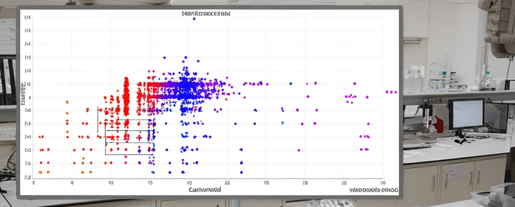Schermata di un computer in un laboratorio di genetica che mostra un grafico Manhattan plot complesso per un'analisi GWAS sul panico. Picchi luminosi su specifici cromosomi (3 e 4 evidenziati) indicano regioni genetiche associate al contenuto di carotenoidi. Dettaglio elevato sui dati visualizzati, luce ambientale soffusa del laboratorio sullo sfondo.