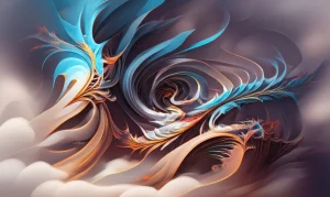 Una rappresentazione artistica di una varietà iperbolica complessa con un rivestimento ramificato che si dispiega da essa. Landscape wide-angle, 12mm, long exposure, colori vibranti ma eterei, sharp focus.