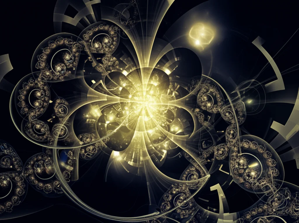 Composizione artistica fotorealistica che fonde eleganti curve polinomiali tridimensionali con pattern numerici frattali derivanti da funzioni aritmetiche, suggerendo una connessione profonda tra algebra e teoria dei numeri. Obiettivo 50mm prime, profondità di campo selettiva, illuminazione da studio controllata, toni blu e oro duotone.