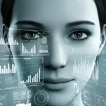 Concetto di intelligenza artificiale che analizza i tratti somatici per la diagnosi medica precoce dell'acromegalia, sovrapposizione di dati digitali astratti su un volto umano realistico, obiettivo prime 35mm, profondità di campo accentuata, toni blu e grigi duotone per un look tecnologico e clinico.
