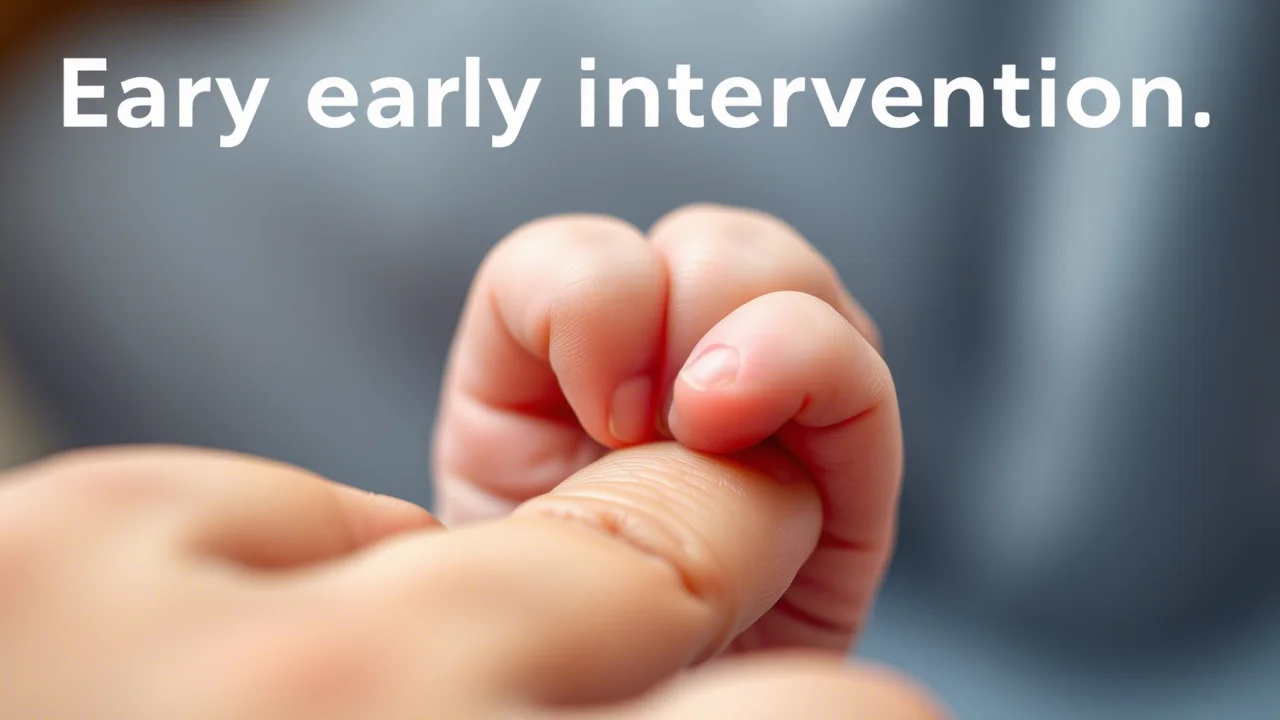 Fotografia macro, obiettivo 100mm, che cattura un dettaglio: le piccole dita di un neonato che afferrano il dito di un adulto. Illuminazione controllata e morbida, alta definizione sui dettagli della pelle, sfondo sfocato. Simboleggia la cura, la connessione e la delicatezza dell'intervento precoce.