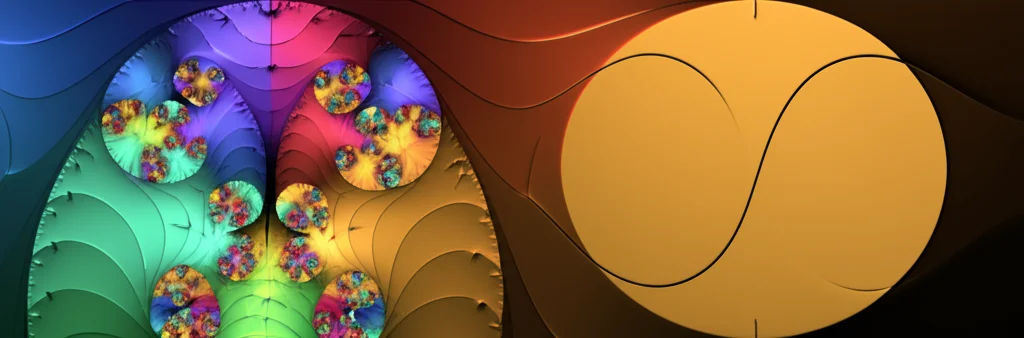 Visualizzazione astratta del Teorema di Mappatura di Riemann: una forma complessa e colorata su un lato si trasforma fluidamente nel disco unitario sull'altro lato, con linee curve che indicano la preservazione degli angoli. Stile rendering 3D matematico, wide-angle 20mm per dare un senso di spazio alla trasformazione, sharp focus sui dettagli della mappa.