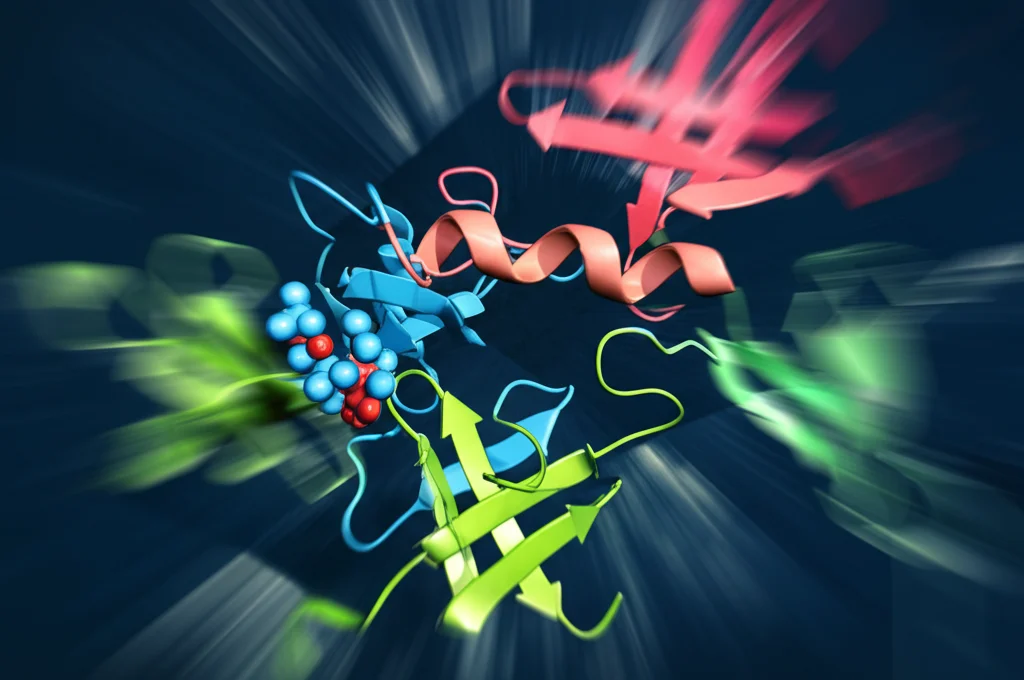 Scatto d'azione dinamico, teleobiettivo zoom (200mm), alta velocità dell'otturatore che cattura il momento in cui il loop CDR ultra-lungo di un anticorpo (knob ulCDR) si lega precisamente al suo antigene bersaglio (come HIV Env o EGFR), enfatizzando la specificità e l'interazione ad alta affinità, effetto di tracciamento del movimento.