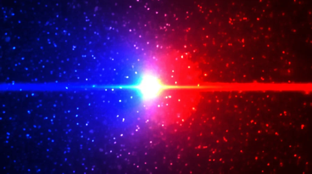 Visualizzazione 3D fotorealistica di un campo di temperatura gaussiano in un liquido trasparente, con colori che vanno dal blu freddo al rosso caldo al centro. Il punto caldo è localizzato e sferico, simulando l'effetto di un laser focalizzato. Obiettivo macro 100mm, alta definizione, illuminazione controllata per evidenziare il gradiente termico.