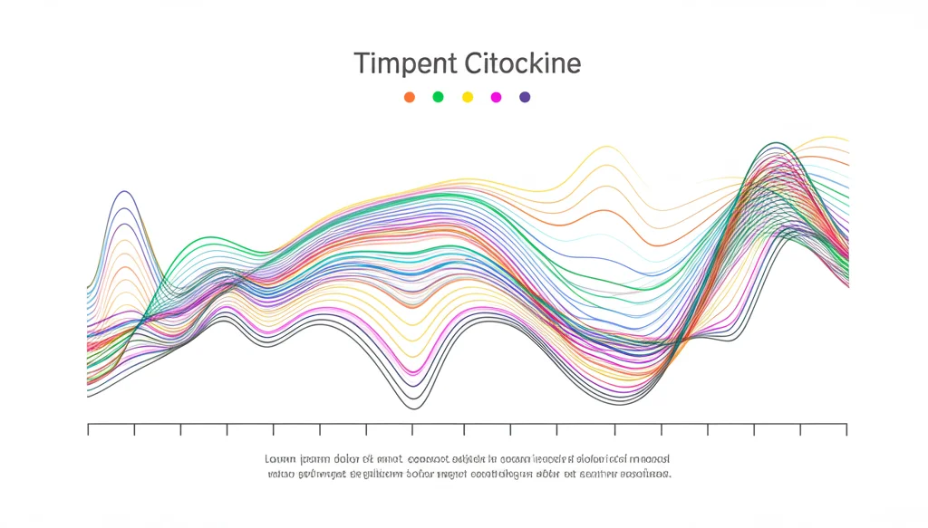 Grafico scientifico astratto che mostra l'andamento dei livelli di citochine nel tempo per diversi gruppi di pazienti, linee colorate su sfondo bianco, stile infografica medica.