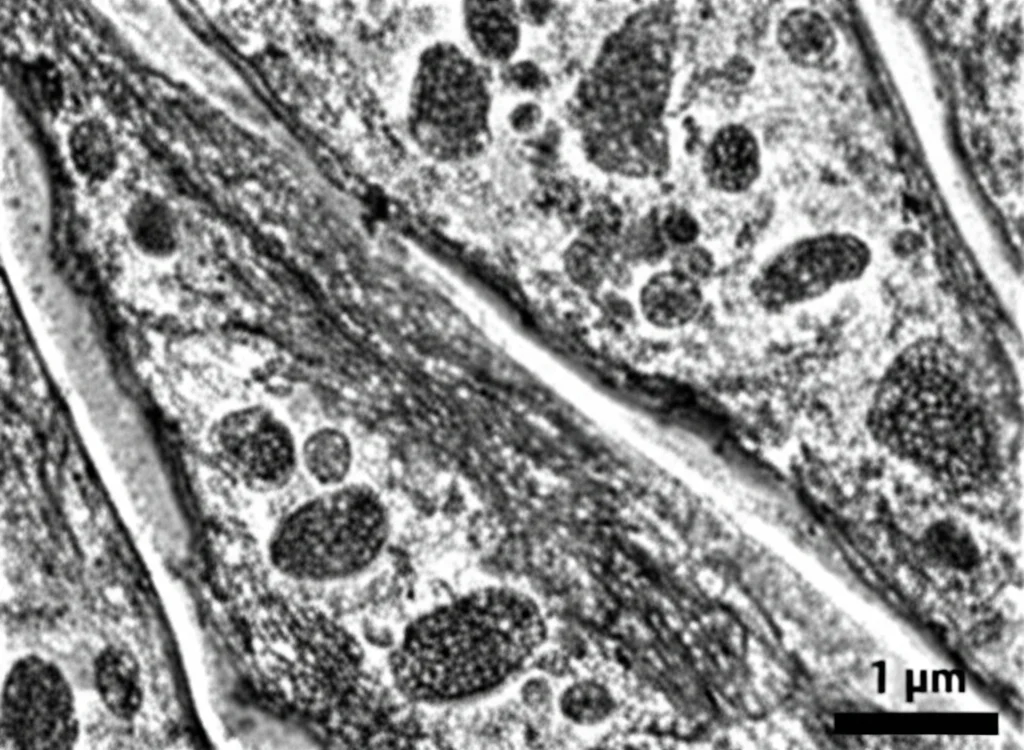 Micrografia elettronica a trasmissione che mostra il reticolo endoplasmatico (ER) all'interno di una cellula di fungo Fusarium graminearum, con evidenziata la localizzazione della proteina FgGET2 sulla membrana dell'ER. Obiettivo ad alto ingrandimento, dettagli ultrastrutturali visibili, illuminazione controllata.