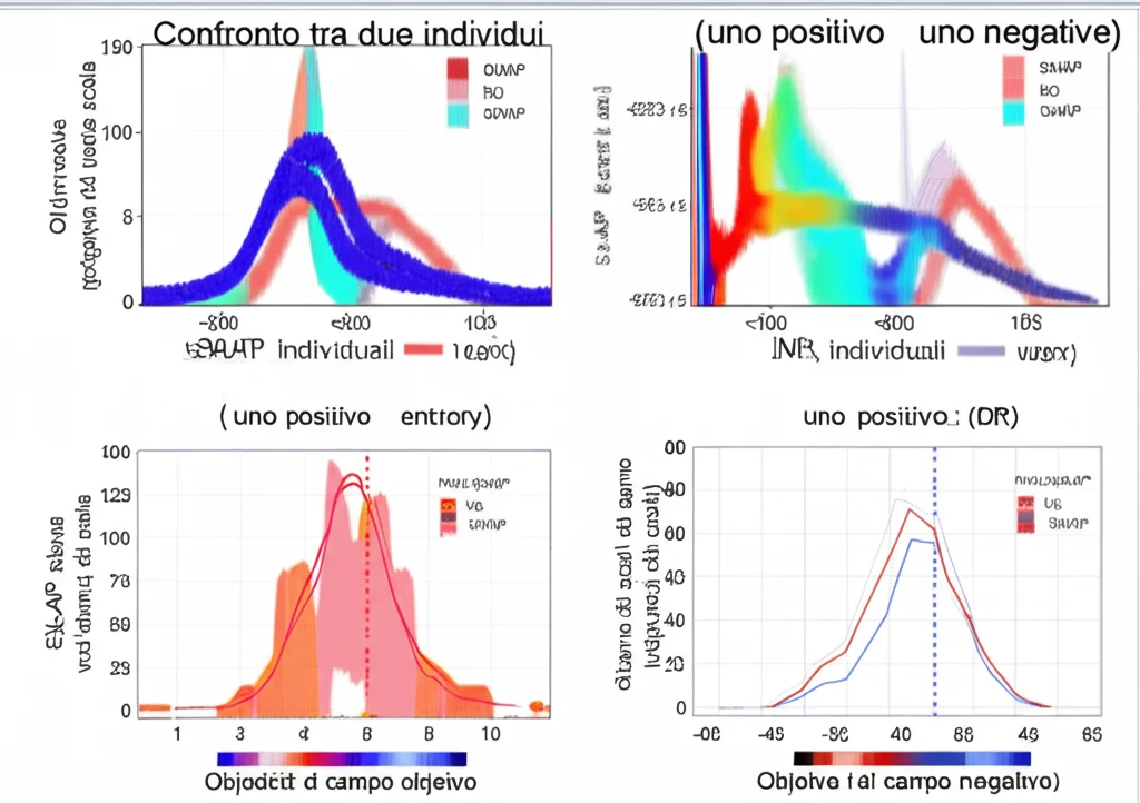 Confronto tra due individui (uno positivo, uno negativo) con heatmap dei dati e grafici SHAP individuali per diversi modelli (LR, XGBoost, DL), mostrando valori SHAP su scala colore blu-rosso, obiettivo prime 35mm, profondità di campo.