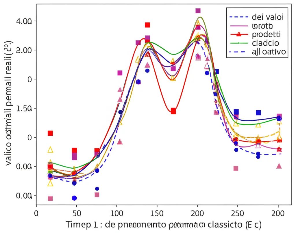 Grafico comparativo che mostra l'andamento del parametro 'c' nel tempo: la linea dei valori ottimali reali, la linea dei valori predetti dal modello classico (spesso lontana) e la linea dei valori predetti dal modello adattivo (molto più vicina all'ottimale). Grafico a linee su assi cartesiani, stile scientifico chiaro. Lente zoom 50mm.