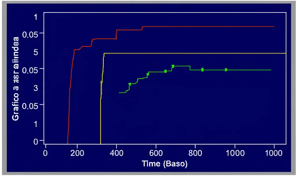 Grafico astratto che mostra una curva di sopravvivenza di Kaplan-Meier con due linee divergenti, una per NPR alto e una per NPR basso, su sfondo blu scuro. High detail, sharp focus.