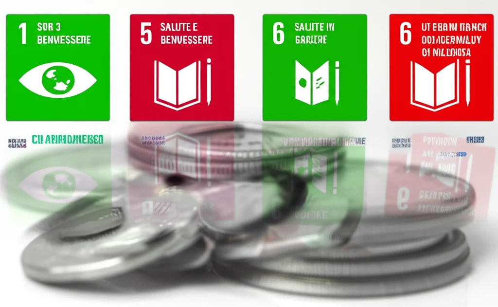 Grafico a torta stilizzato che mostra la predominanza dell'SDG 3 (Salute e Benessere) nella ricerca psicologica sugli SDGs, con colori vivaci e icone rappresentative per ogni obiettivo. Macro lens, 80mm, high detail, controlled lighting.