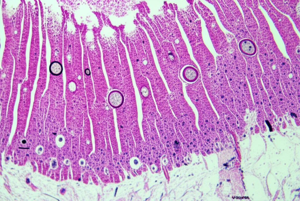 Microscopia elettronica a trasmissione di tessuto cardiaco di topo. Si vedono file ordinate di sarcomeri e numerosi mitocondri tra di esse. Alcuni mitocondri appaiono più piccoli. Obiettivo macro 105mm, alta definizione, illuminazione controllata per evidenziare le strutture subcellulari.