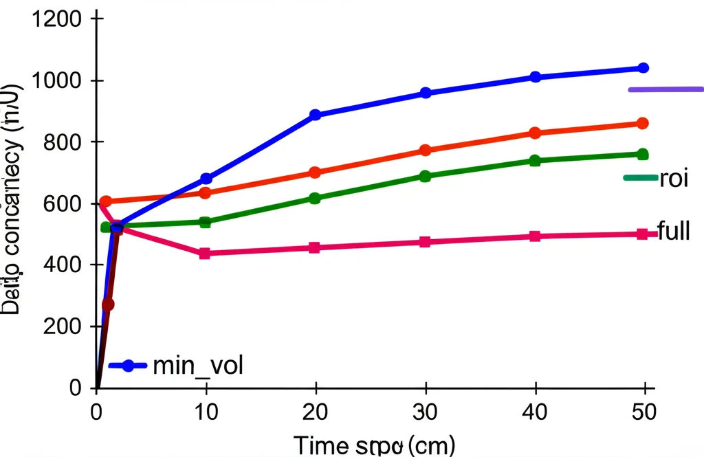 Immagine concettuale, stile visualizzazione dati, che mostra tre linee temporali parallele rappresentanti diverse strategie di acquisizione dati XRD (full, roi, min_vol), con la linea 'min_vol' che raggiunge un livello di accuratezza target significativamente più velocemente delle altre.