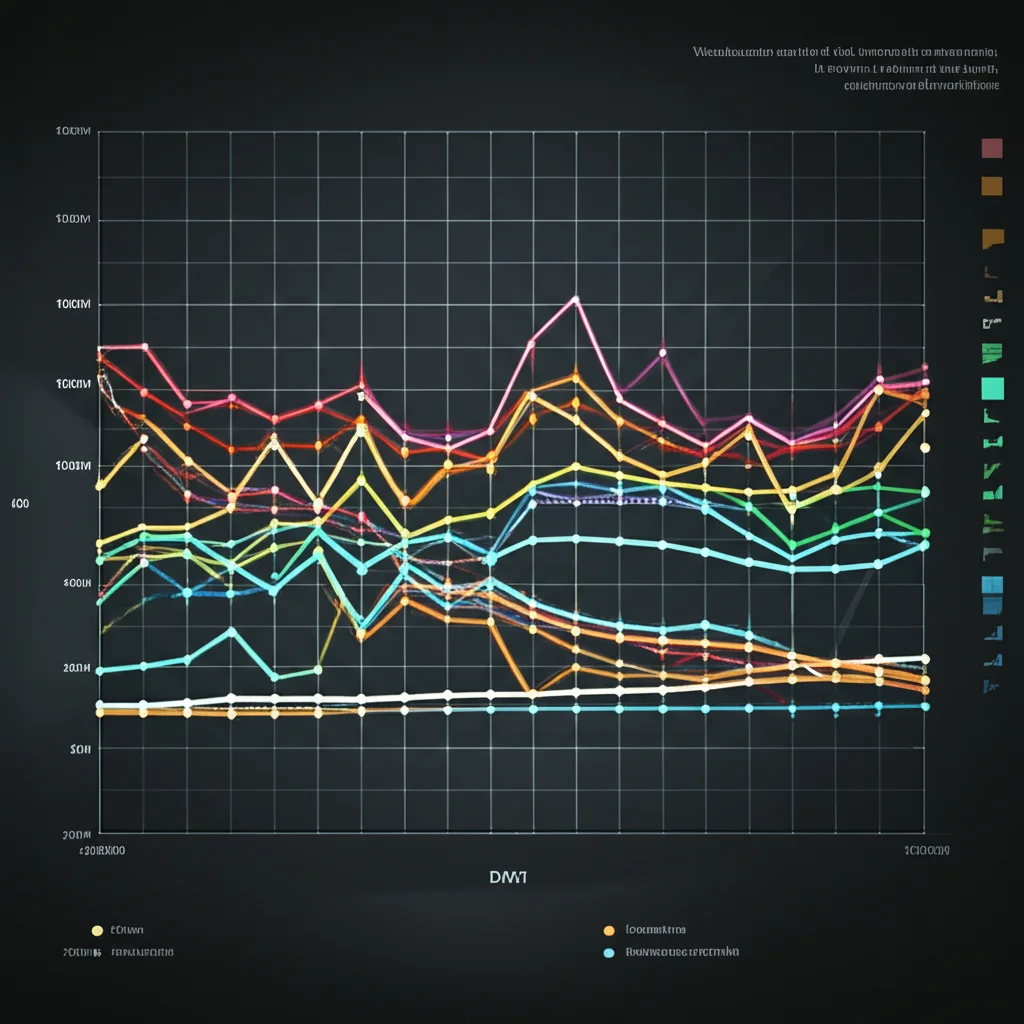 Visualizzazione astratta di dati demografici su uno schermo, rappresentante le tendenze di età, periodo e coorte, obiettivo macro 90mm, illuminazione controllata, alta definizione.