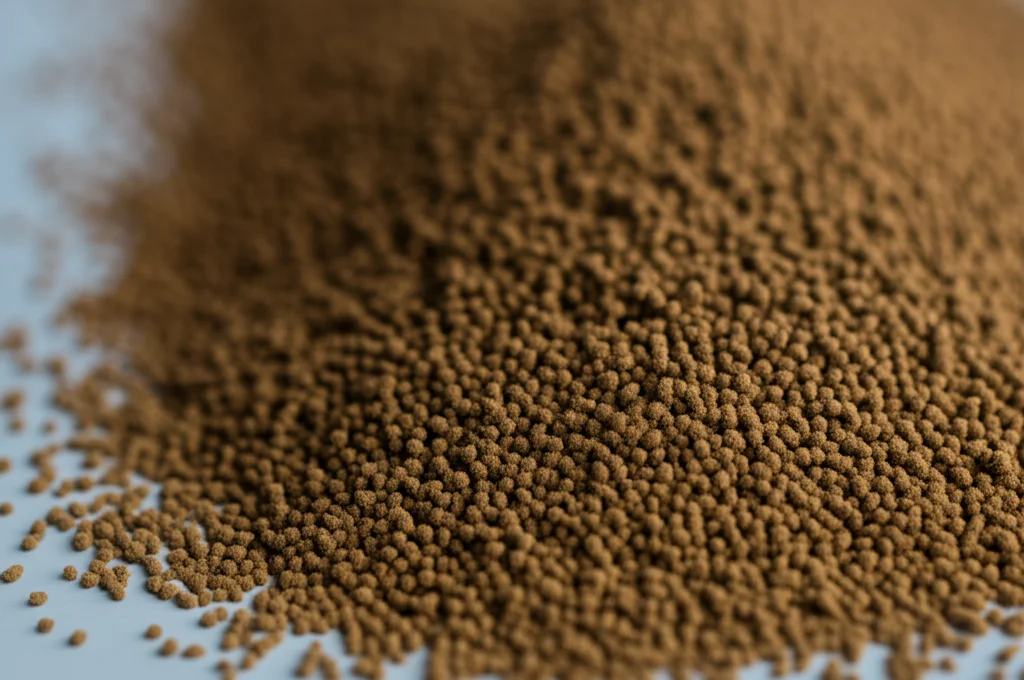 Fotografia still life di trub di birra, un sottoprodotto della birrificazione, su una superficie pulita in un laboratorio, focus preciso sui dettagli della texture umida e granulosa, illuminazione da studio, lente macro 100mm.