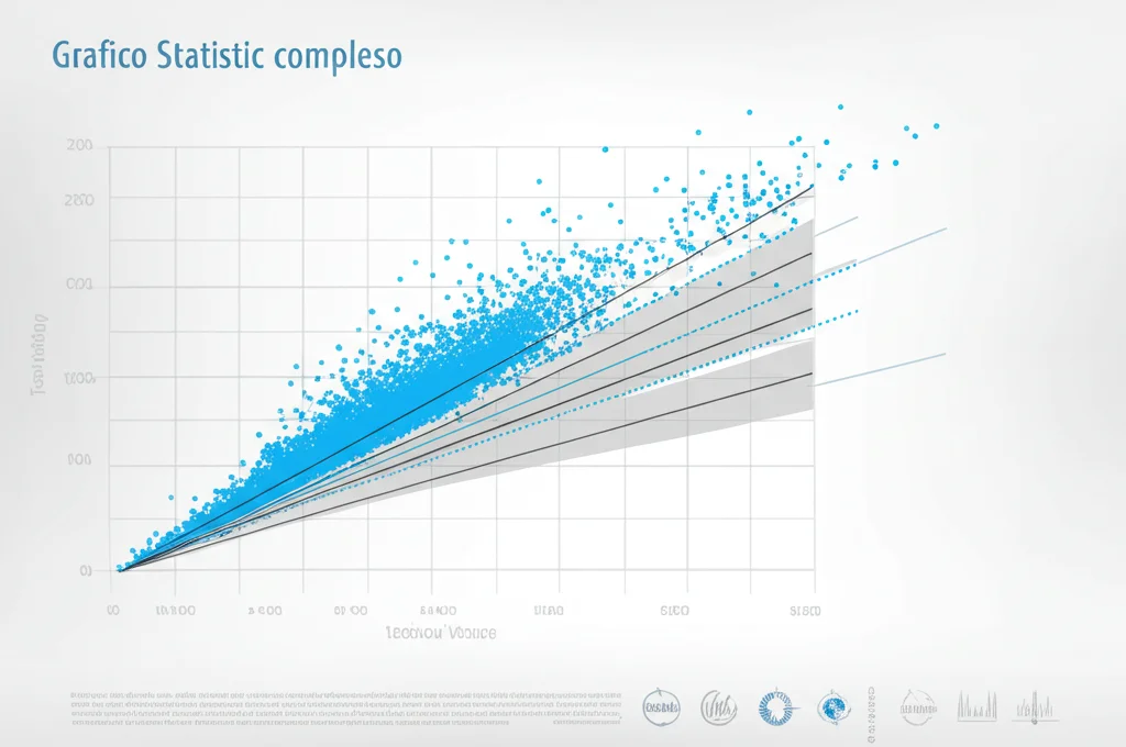 Grafico statistico complesso che mostra la correlazione tra due variabili mediche, con punti dati e linee di tendenza, stile infografica scientifica, colori blu e grigio duotone, alta definizione, illuminazione chiara.