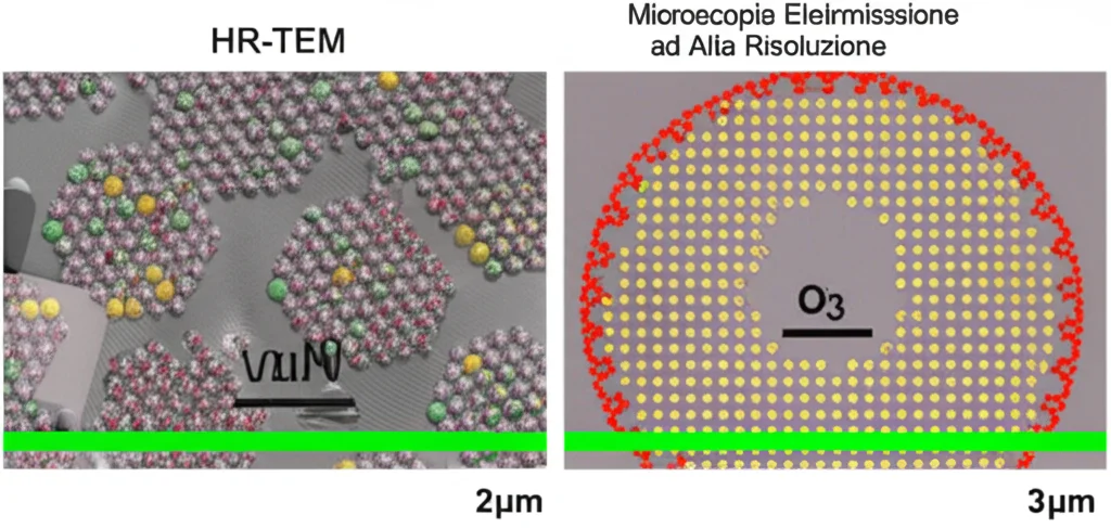 Immagine HR-TEM (Microscopia Elettronica a Trasmissione ad Alta Risoluzione) della struttura stratificata di un catodo O3 stabilizzato da ioni litio 'pilastro', alta definizione, contrasto elevato per mostrare l'ordine cristallino preservato.