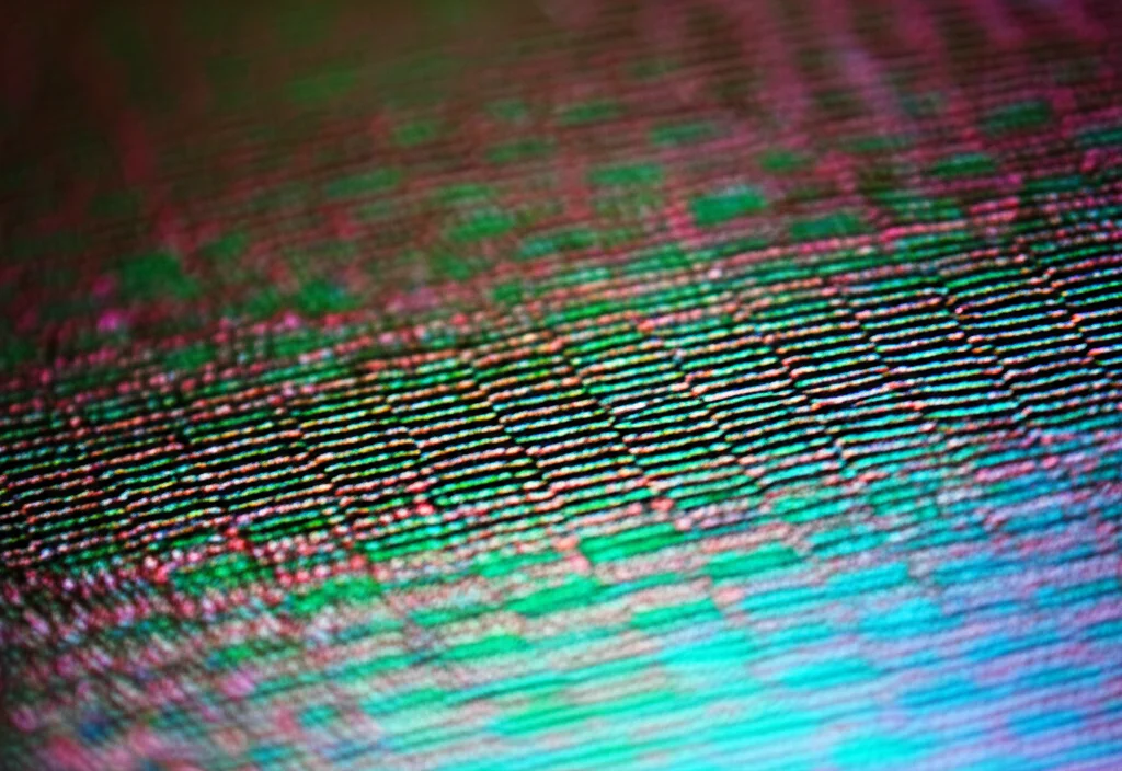 Primo piano macro, obiettivo 60mm, di un materiale TMD Giano stratificato che riflette la luce, mostrando la struttura su scala atomica, alto dettaglio, messa a fuoco precisa, illuminazione controllata che simula l'irraggiamento solare.