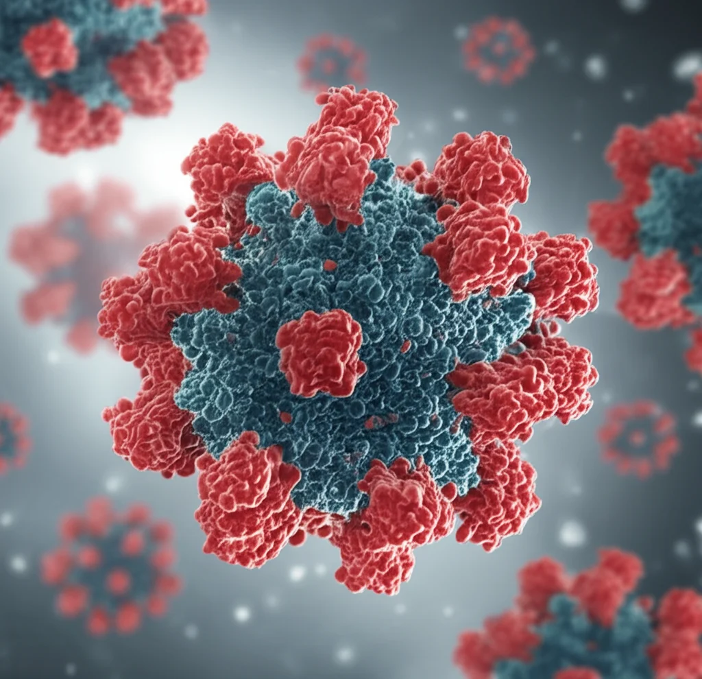 Visualizzazione 3D fotorealistica di nanoparticelle lipidiche (LNP) che incapsulano molecole di mRNA BMP-2. Focus sulla struttura sferica complessa delle LNP, con dettagli molecolari visibili all'interno. Illuminazione da laboratorio, sfondo neutro, stile scientifico ma accattivante.